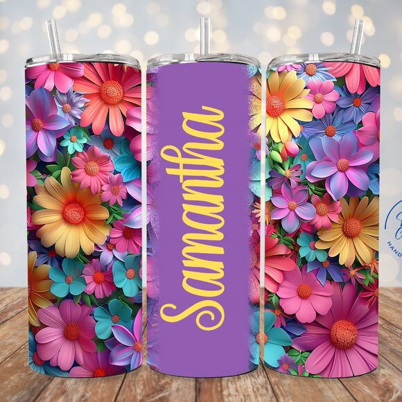 Personalized Floral Tumbler, Custom Flower Tumbler, Custom Name Tumbler - Picture 1 of 7